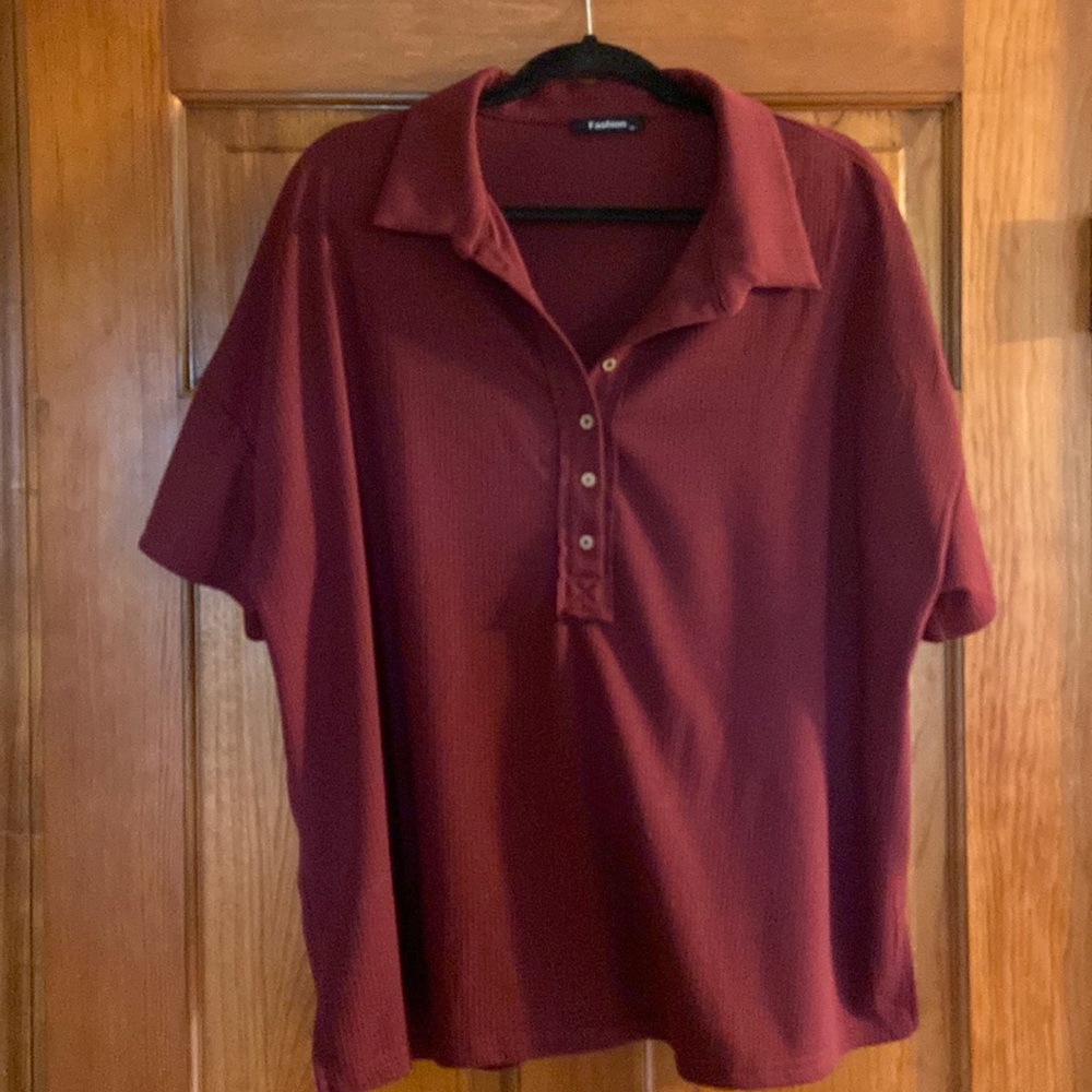Women’s ribbed knit polo, beautiful burgundy